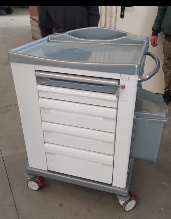 03CARMEDF - CARRELLO MEDICO BIANCO 5 CASSETTI PIANO GRIGIO