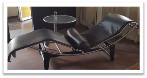 13POLF - POLTRONA CHAISE  LONGUE  BASE  ACCIAIO  PELLE NERA
