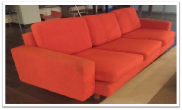 14DIVF - DIVANO  '70 TESSUTO ARANCIO 3 POSTI