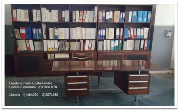 14LIBF - LIBRERIA '70  NOCE 2 SEZIONI  ANTE CASSETTI RIPIANI