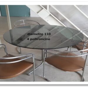 21SEDF - SEDIE CIRCOLARI STR ACCIAIO SEDIA PELLE MARRONE