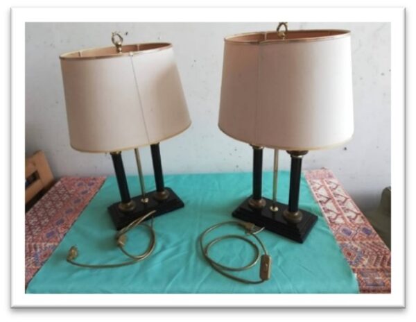 25LAMF - LAMPADA TAVOLO BASE MARMO NERO 2 COLONNE  PAR OVALE
