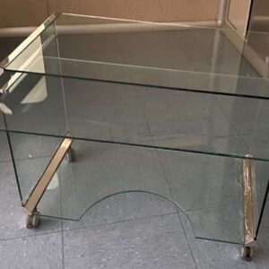 39TAVF - TAVOLO CONSOLLO CRISTALLO PORTA COMPUTER SU RUOTE