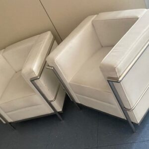 34POLF - POLTRONA STRUTTURA ACCIAIO PELLE BIANCA